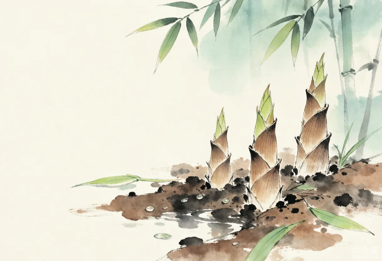 春笋破土而出水墨插画